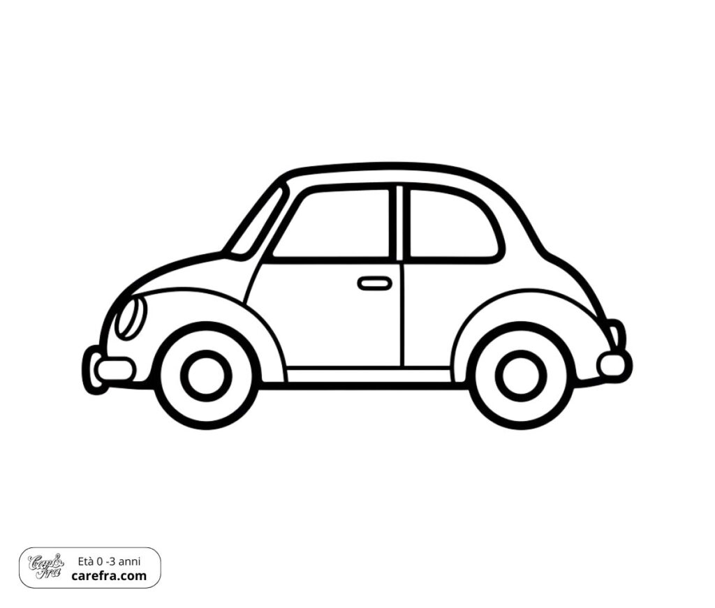 Disegno da colorare auto d'epoca per bambini 0-3 anni, linea semplice per motricità fine e riconoscimento dei mezzi di trasporto.