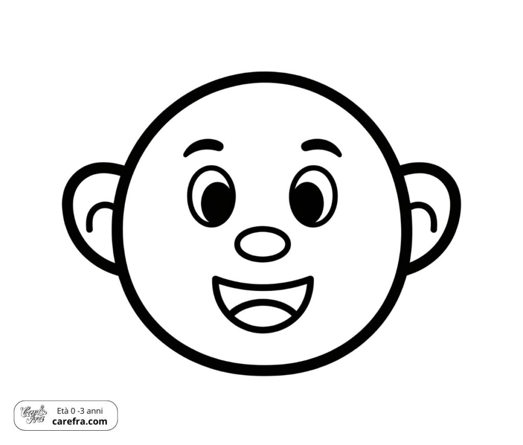 Disegno da colorare volto felice per bambini 0-3 anni, per riconoscimento delle emozioni e motricità fine.